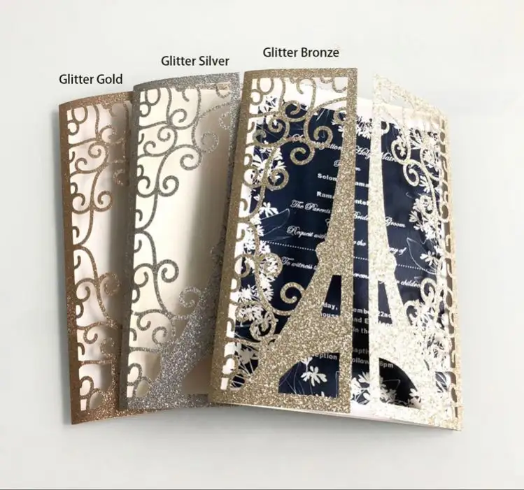 In Stock Free Printing Glitter Laser Cut Wedding Invitations With Envelopes Personalized Wedding Invitation Card