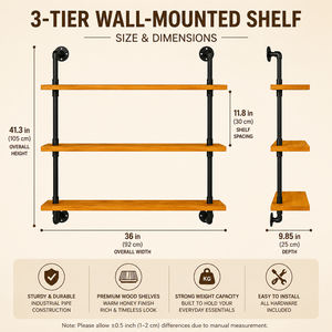 Custom Industrial Style 3 Tier Cast Iron <b>Floating</b> <b>Wall</b> Mounted Shelf Bookcase for Bathroom and Living Room Food Storage - Product Image 2