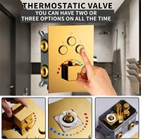 Système de douche doré poli avec jets corporels intégrés de 16 pouces, ensemble de robinetterie thermostatique de plafond avec jets de corps à arrêt intégré