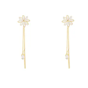 JXX HB-156A Women Flower Zircon 18K Gold Plated Earring And Pendant Wholesales CZ Stud Earrings Trendy Rope 925 Silver