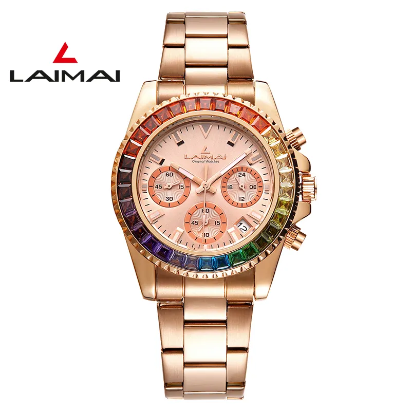 LAIMAI Women Luxury Crystal Diamond Watch Stainless Steel Silver Clock Women Montre Femme Ladies Wrist Watches Dress Gold