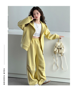 Nuovo Set Sportivo Primaverile e Autunnale 2026 per Ragazze: <span class=keywords><strong>Felpa</strong></span> con Cappuccio Gialla + <span class=keywords><strong>Pantaloni</strong></span>, 2 Pezzi, Abbigliamento Casual - Product Image 5