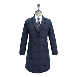 Women's <b>Navy</b> Blue Quilted Long Down Coat With Pockets For Winter Wear - Product Image 2