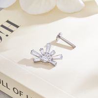 1PC ASTM F136 Titanium 16G Internal Thread Zircon Inlay Labret Flat Back Lobe Helix Tragus Moon Cross Anting Piercing Perhiasan