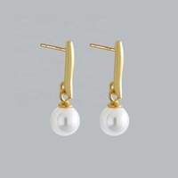 Nagosa personnalisé délicat 925 argent Sterling 18K or Vermeil coquille ronde perle barre goutte boucles d'oreilles femmes bijoux