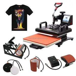 5-in-1 Semi-Automatic Sublimation Manual Heat Press Machine Manual 110V/220V for Mug T-Shirt Hat Plate Printing for Home Use