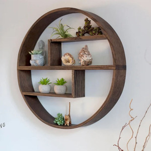 Thiết Kế Hiện Đại Rắn Gỗ Sồi Đỏ Vòng Tròn Bằng Gỗ Kệ Tường Nổi Bằng Gỗ Kệ Tinh Dầu Tinh Thể Kệ - Product Image 3