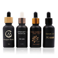 Soins de la peau 10ml 30ml 50ml 100ml de forme ronde 1oz estampage à chaud noir mat verre dépoli sérum flacon compte-gouttes avec couvercles
