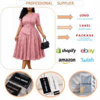 Robe d'été J637 pour femmes, élégante et décontractée, avec dentelle, manches mi-longues, patchwork, robes de travail pour femmes, robes de bureau