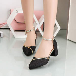 ウェディングブライダルパーティーオフィスドレスアンクルストラップ先のとがったつま先ローチャンキーヒール女性用ポンプシューズ - Product Image 4