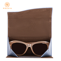 Étui à lunettes pliable en PU avec logo personnalisé, étui à lunettes élégant et portable en grain de litchi