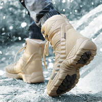 Bottes tactiques d'hiver montantes pour hommes et femmes, imperméables, antidérapantes, avec semelle extérieure en caoutchouc, doublure en fourrure respirante et lacets pour la protection des orteils