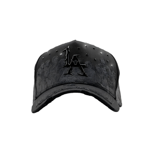 Gorra de Béisbol Negra con Logotipo LA en Relieve, 6 Paneles, Malla Ajustada, Estilo Urbano Unisex - Product Image 1