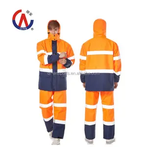QA-2106 300D Oxford/PU coating Reflective Raincoat/ Fluorescent green orange Rain Wear Suit with pant for outdoor sports/work