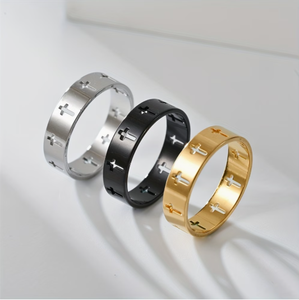 1 pieza <span class=keywords><strong>de</strong></span> anillo hueco con cruz <span class=keywords><strong>de</strong></span> acero inoxidable para hombre N81035 - Product Image 1