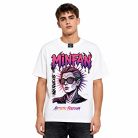 T-shirt Homme T10 MINFAN en Gros 100% Coton Manches Courtes Épaules Tombantes Imprimé Graphique Anti-Boulochage Décontracté Rétro