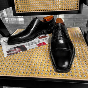 Zapatos Oxford de cuero vacuno gris de alta gama, zapatos de oficina transpirables para negocios - Product Image 4