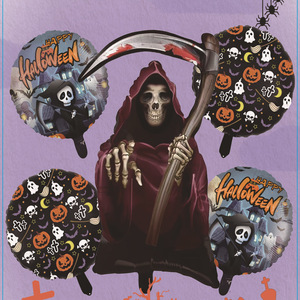 Halloween Set Aluminum Film Inflatable <b>Balloon</b> Pumpkin Skull Props <b>Decorative</b> Supplies Aluminum Foil Floating air Balls - Product Image 2