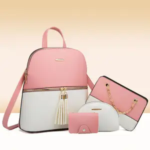4 parça 2023 yeni stil sıcak satış popüler bayan çantası pembe okul çantası omuzdan askili çanta ana kesesi cüzdan üst kolu Satchel çanta seti