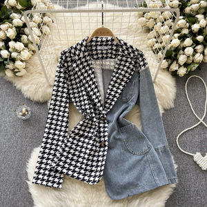 Großhandel Hochwertige Bluse Damen Anzug Jacke Mode Damen bekleidung Unregelmäßige Nähte Denim Tops - Product Image 5