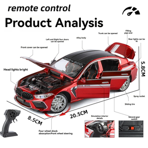 Voitures miniatures RC 1:24 BWM M8 avec son et lumière, roues RC, modèle de voiture en métal, jouets décoratifs - Product Image 3
