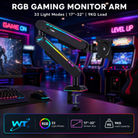 Support de bureau réglable pour écran d'ordinateur OEM ODM avec éclairage RGB, en fer recouvert de plastique noir, en stock