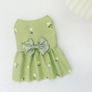 Floral Princess Dress For Small Medium Dogs <b>Cats</b> Bichons Corgis Cute Vest Pet <b>Clothes</b> With Yellow Bow Design - Product Image 2