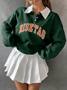 LTD-H1047 Felpe e Maglioni da Donna, Produzione Personalizzata in Stile Varsity Preppy con Collo a <span class=keywords><strong>Polo</strong></span> Ricamato - Product Image 1