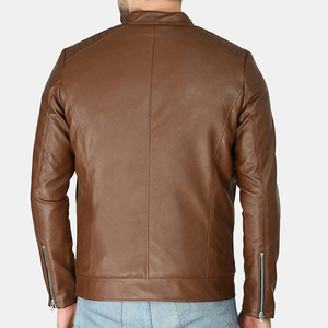 Veste en cuir marron pour homme de haute qualité, personnalisée, pour l'hiver, fermeture éclair, couleur unie, vestes en cuir pour homme - Product Image 2