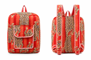 Quilted Cotton Durable Fashion Bohemian Student <b>Backpack</b> Tiger <b>Print</b> Patchwork Open Softback Detachable Curved Shoulder Straps - Product Image 3