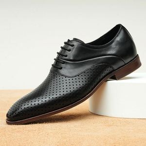 Chaussures décontractées pour hommes à bout pointu, respirantes, en cuir véritable, texture douce, rehaussantes, pour occasions professionnelles et formelles - Product Image 5