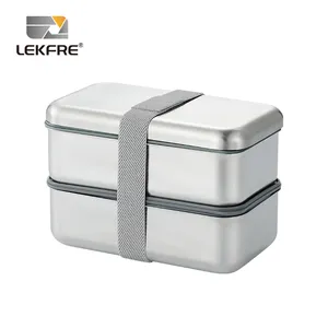 304 Roestvrijstalen Lunchbox Van Voedingskwaliteit Met Twee Lagen Lekvrije Bento-Doos Met Elastische Riem