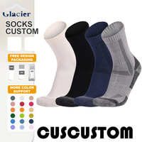 Chaussettes de sport en coton mérinos brodées avec logo personnalisé Glacier, chaussettes de randonnée tricotées noires respirantes et rembourrées pour hommes