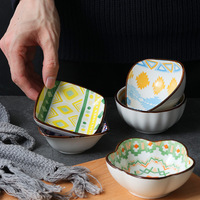 Plat à sauce en céramique à motif géométrique bohème, petit bol à apéritif multi-formes, assiette à trempette pour sauce soja, vente en gros et personnalisation