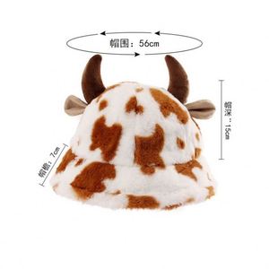 New Style Autumn Fashion Fuzzy Trendy Cow Pattern Print Plush Fisherman <b>Warm</b> Thick Winter Bucket <b>Hat</b> Women - Product Image 3