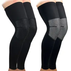 Pemanjang lutut hitam perak elastisitas tinggi permainan basket dewasa lengan penahan lutut kaki penuh pendukung perlindungan lutut