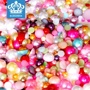 彩色ABS塑料彩虹扁平珍珠珠子仿半圆珍珠制作首饰
