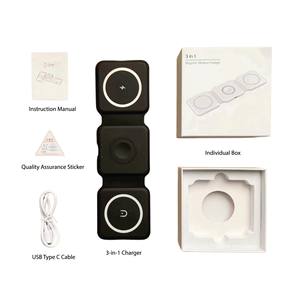 Portátil 15W Smart 3-en-1 Cargador inalámbrico rápido plegable Estuche de viaje magnético Regalos promocionales de negocios duales - Product Image 5