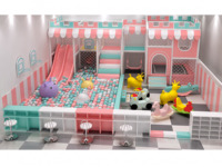 Équipement de jeu intérieur pour enfants OEM ODM avec château gonflable, toboggan rose, piscine à balles et tabourets de comptoir de café pour centre commercial