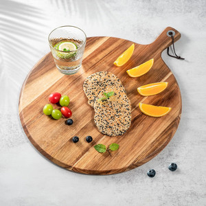 Tagliere Grande per <span class=keywords><strong>Pizza</strong></span> in Legno di Acacia, Rotondo, con Manico, per Servire Salumi, Carne <span class=keywords><strong>e</strong></span> <span class=keywords><strong>Pane</strong></span> - Product Image 3