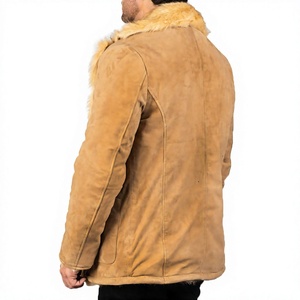 <b>Men's</b> Genuine Leather Eco-Friendly Breathable Waterproof Anti-Wrinkle Mandarin Collar <b>Double</b> <b>Breasted</b> Long Winter <b>Overcoat</b> - Product Image 2