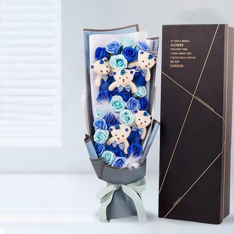 520 blue rose bouquet + bear + gift box