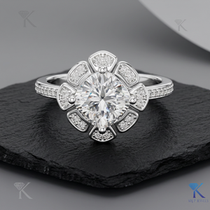 Bague en or massif 1.00-5.00 CT avec diamant de laboratoire taille coussin, halo floral vintage et pavé, bijoux de luxe sur mesure pour soirée - Product Image 6
