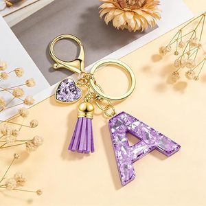 Nouveau style esthétique mignon, porte-clés à pampilles en forme de cœur avec 26 lettres de l'alphabet anglais (A-Z), pendentif de sac - Product Image 4