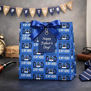 Homeral Blue Father's Day Wrapping Paper 17in X 16.5ft DAD IS MY HERO Pattern Gift <b>Wrap</b> For Fathers Day - Product Image 5