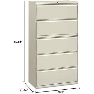 Archivador Lateral Alera Gris Claro de 5 Cajones, 36 x 18.63 x 67.63 Pulgadas, para Archivos de Tamaño Legal/Letter/A4/A5, Material Metálico - Product Image 1