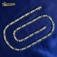 Collier et bracelet tennis en moissanite bleu-vert taille poire mixte Cœurs et Flèches, chaîne tennis en moissanite 5mm 925, cadeau pour fille