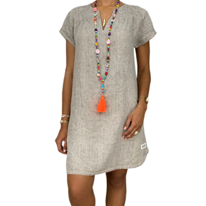 Abiti da donna in <span class=keywords><strong>cotone</strong></span> e lino in tinta unita estivi Casual a maniche corte con scollo a V <span class=keywords><strong>Mini</strong></span> <span class=keywords><strong>abito</strong></span> Vintage da spiaggia femminile taglie forti - Product Image 5