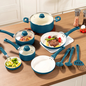 Ensemble de 10 ustensiles de cuisine en alliage d'aluminium antiadhésif avec couvercles en verre, poignées en bakélite, résistant au four, pour cuisinières à gaz et à induction - Product Image 3