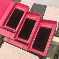 Extensions de cils individuelles en velours mat noir volume intense avec logo personnalisé, plateaux de cils en cachemire noir foncé